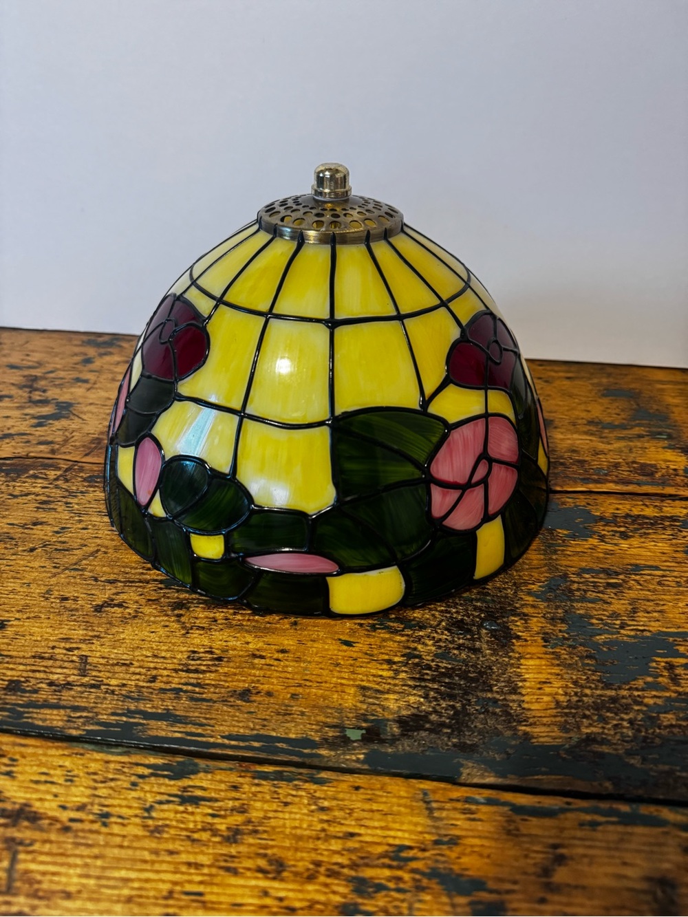 Stained Glass Look Plastic Floral Lamp Shade - Yellow, Pink and Green